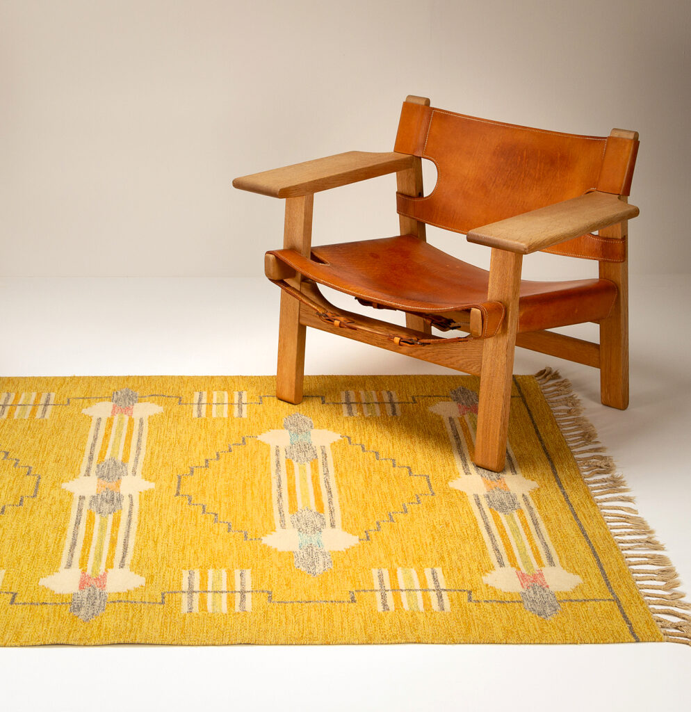 Ingegerd Silow Yellow Flat Weave Rug, Sweden, 1960s ODO Vintage