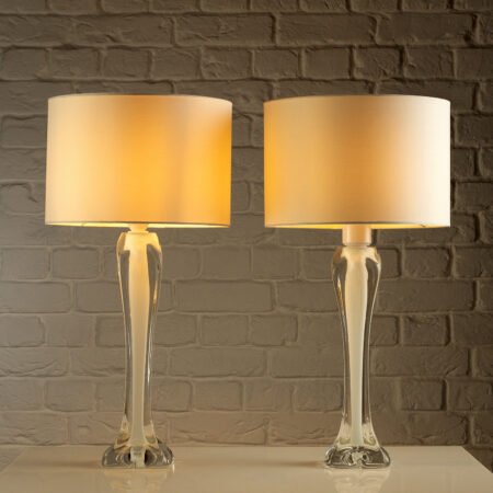 Pair of Glass Lamps by Paul Kedelv for Flygsfors Glasbruk, Sweden, 1960s