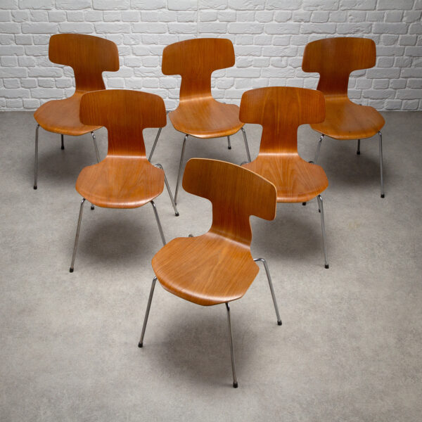 Set of 6 Model 3103 Hammer Chairs by Arne Jacobsen, Denmark, 1980s