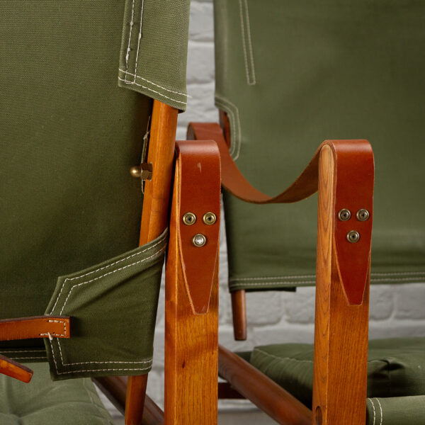 Pair of Kaare Klint Safari Chair Sage Green Canvas, Denmark 1960s - Image 8