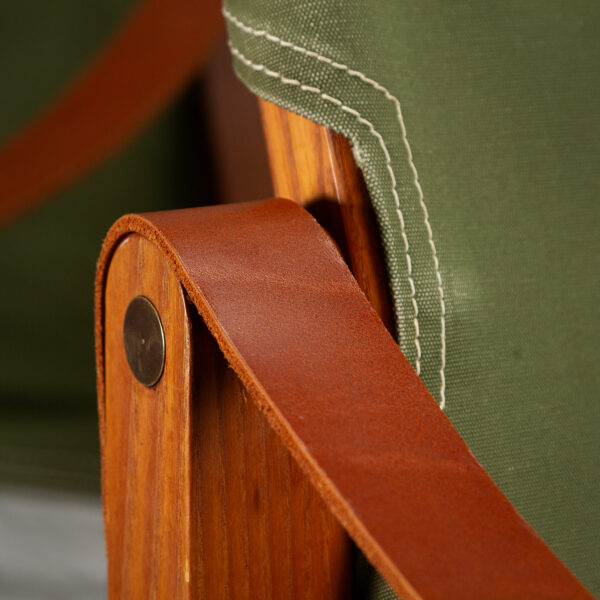 Pair of Kaare Klint Safari Chair Sage Green Canvas, Denmark 1960s - Image 14