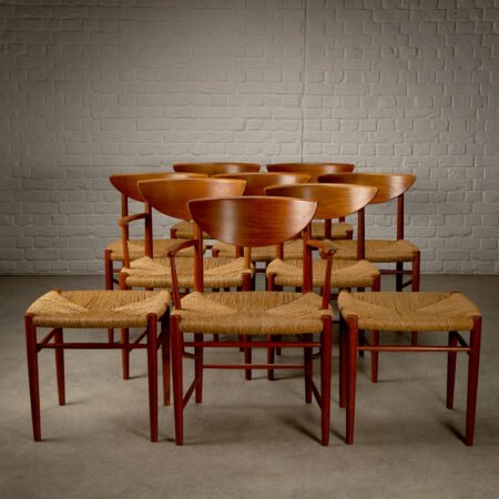 Set of 10 Model 317 and 316 Dining Chairs and Stools by Hvidt and Mølgaard-Nielsen for Søborg Møbelfabrik