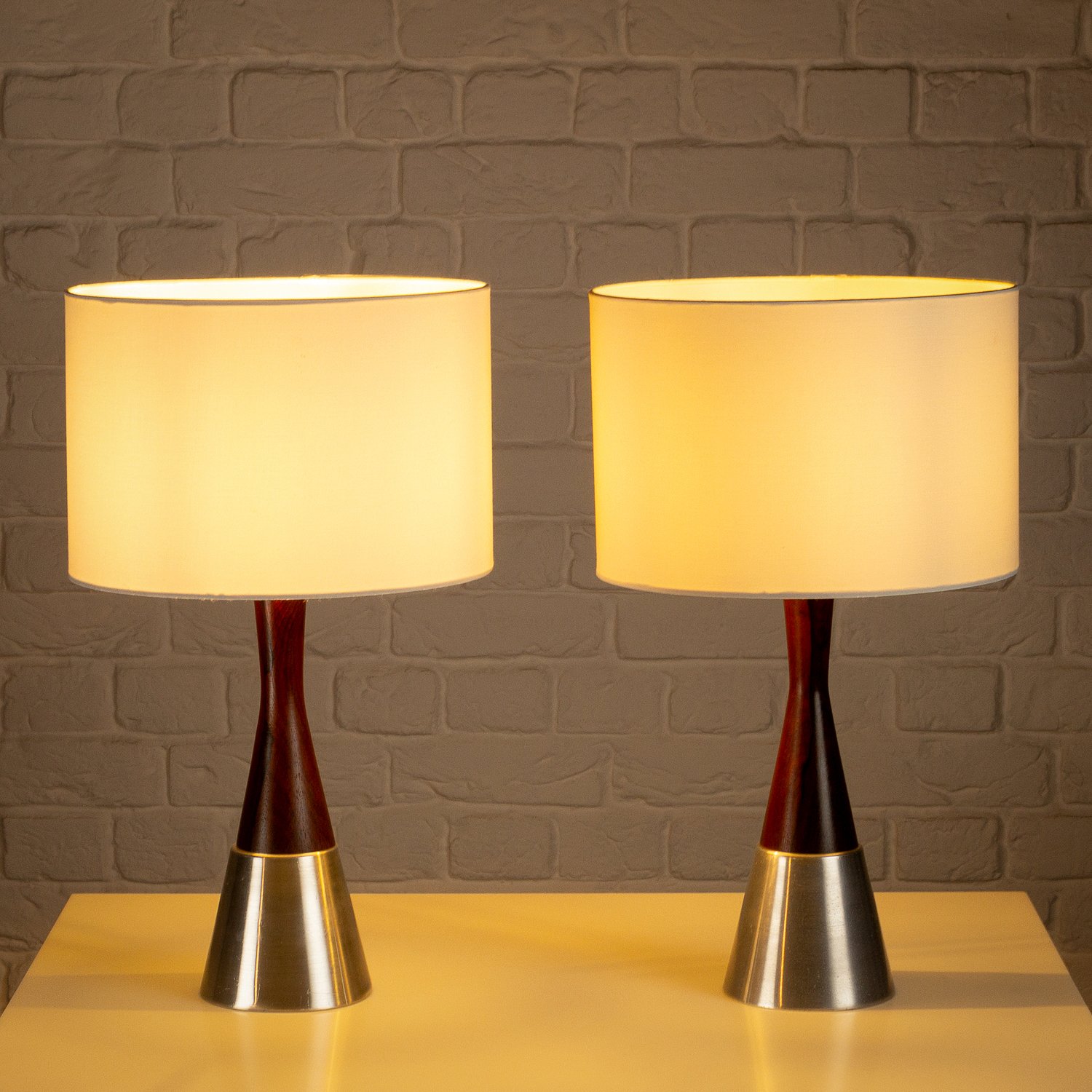Pair of Rosewood and Aluminium Table Lamps by Bergboms, Sweden, 1950s - Image 4