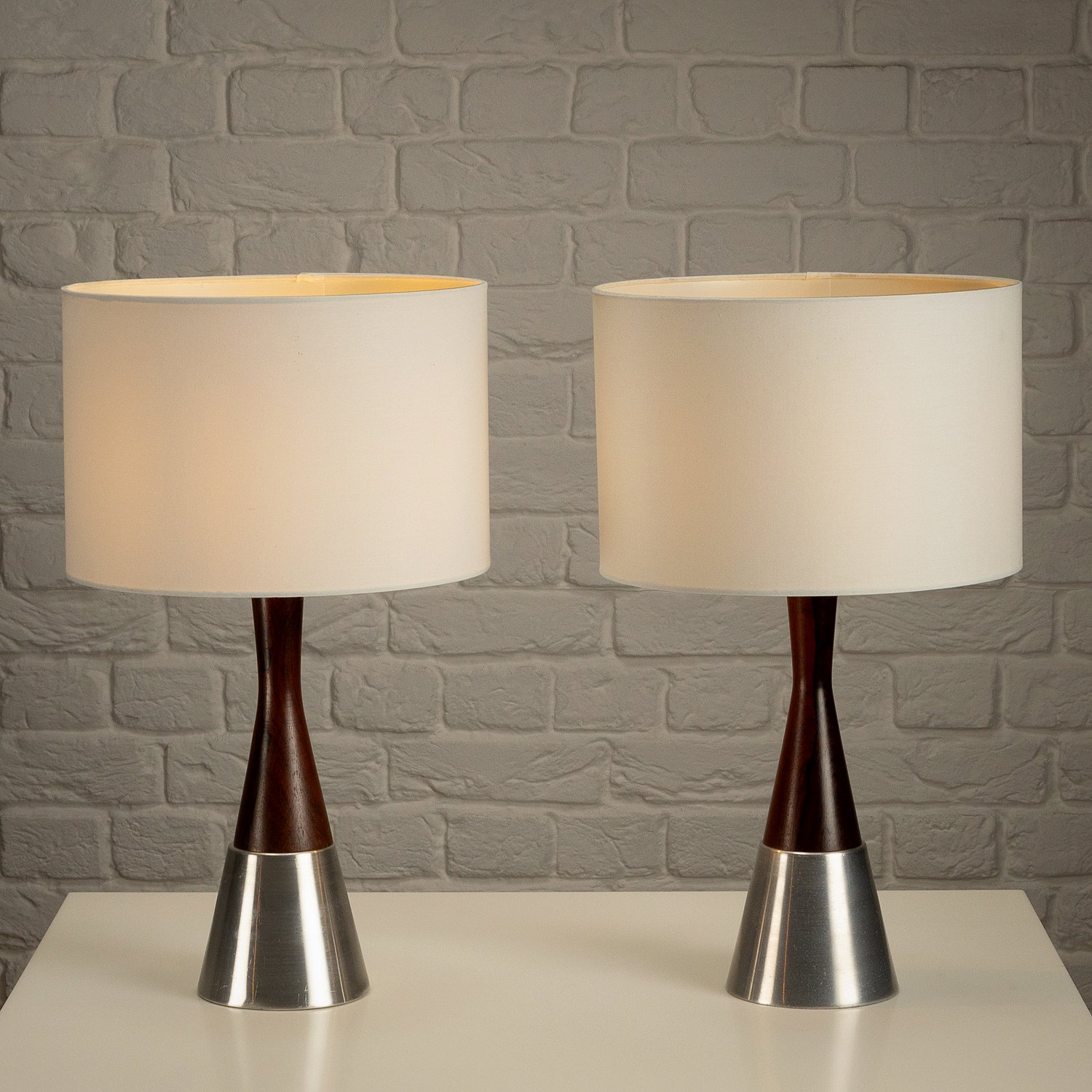 Pair of Rosewood and Aluminium Table Lamps by Bergboms, Sweden, 1950s - Image 5
