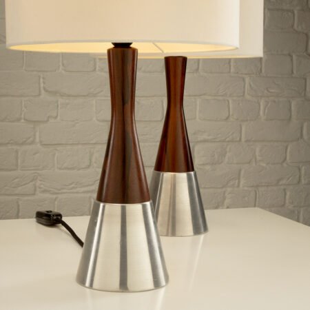 Pair of Rosewood and Aluminium Table Lamps by Bergboms, Sweden, 1950s