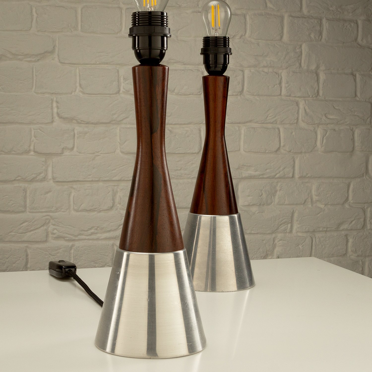 Pair of Rosewood and Aluminium Table Lamps by Bergboms, Sweden, 1950s - Image 3