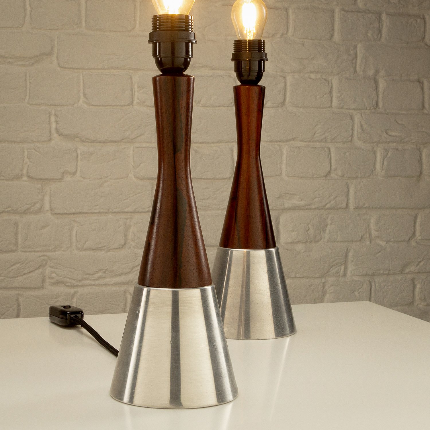 Pair of Rosewood and Aluminium Table Lamps by Bergboms, Sweden, 1950s - Image 2